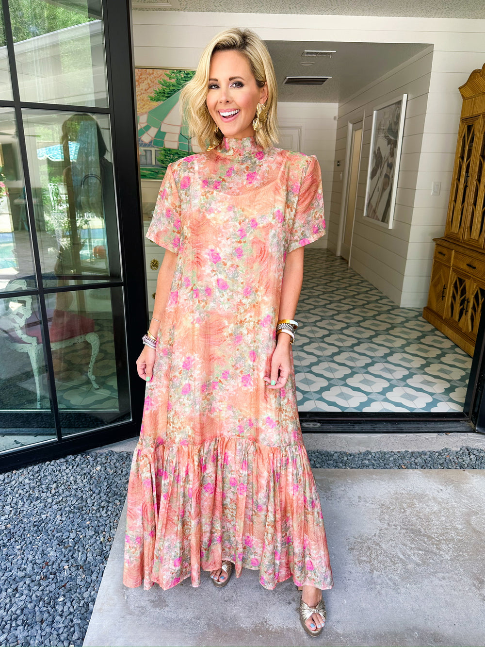 JULIET SHEER FLORAL MAXI DRESS - PINK