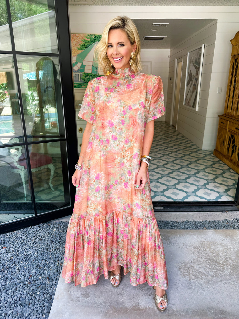 JULIET SHEER FLORAL MAXI DRESS - PINK