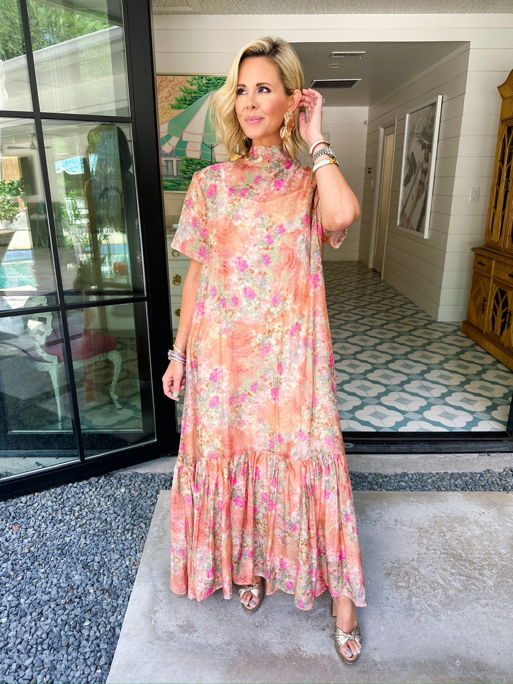 JULIET SHEER FLORAL MAXI DRESS - PINK