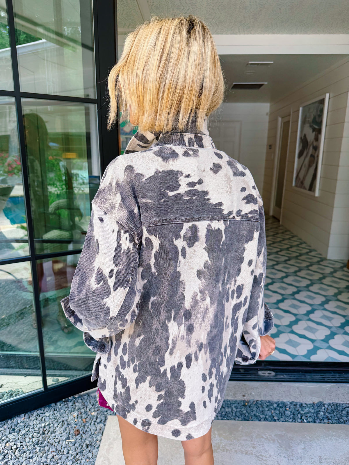CASSIDY COWHIDE PRINT DENIM JACKET