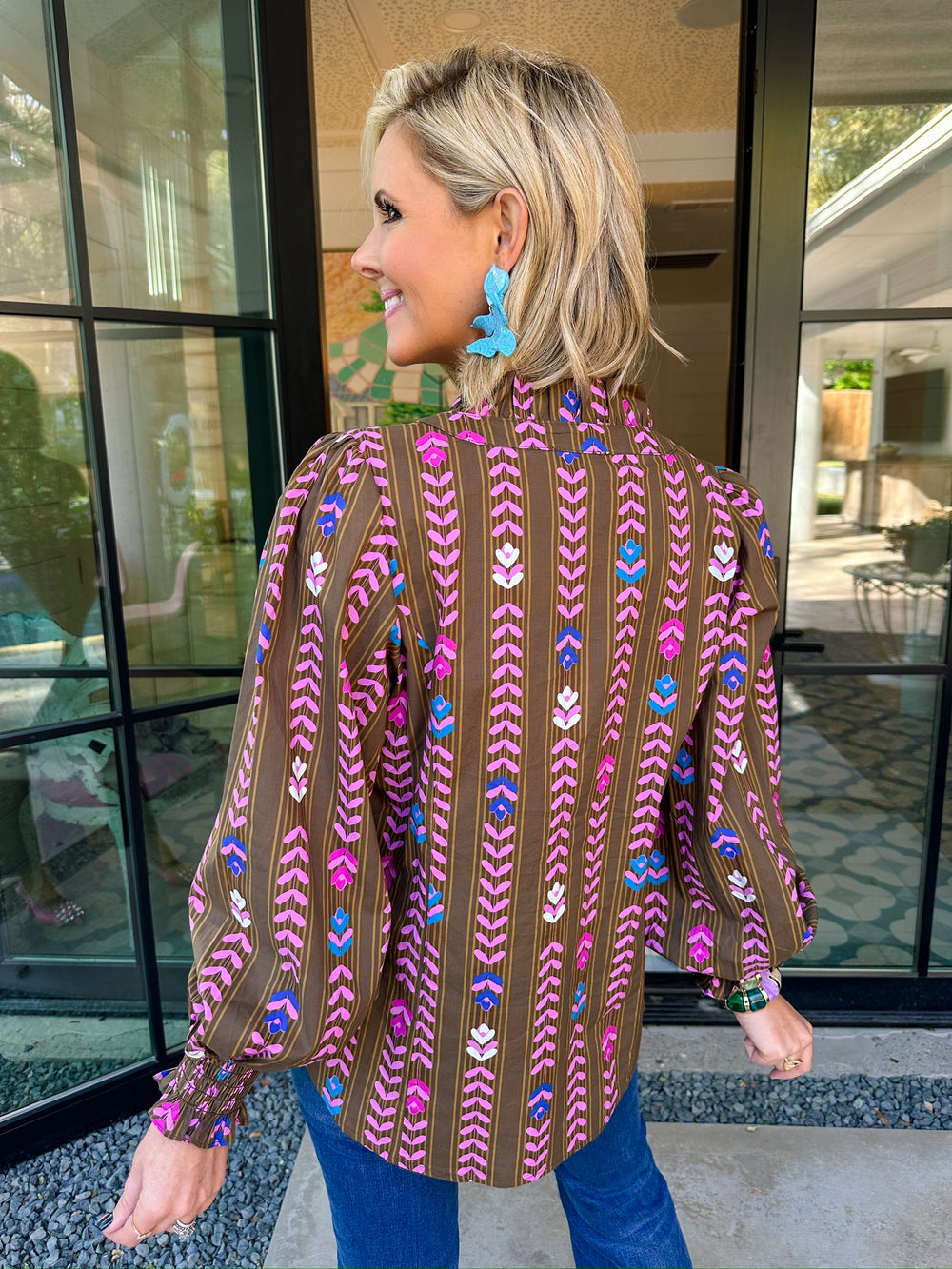 IN THE RIGHT DIRECTION FLORAL VINE LONG SLEEVE TOP - BROWN