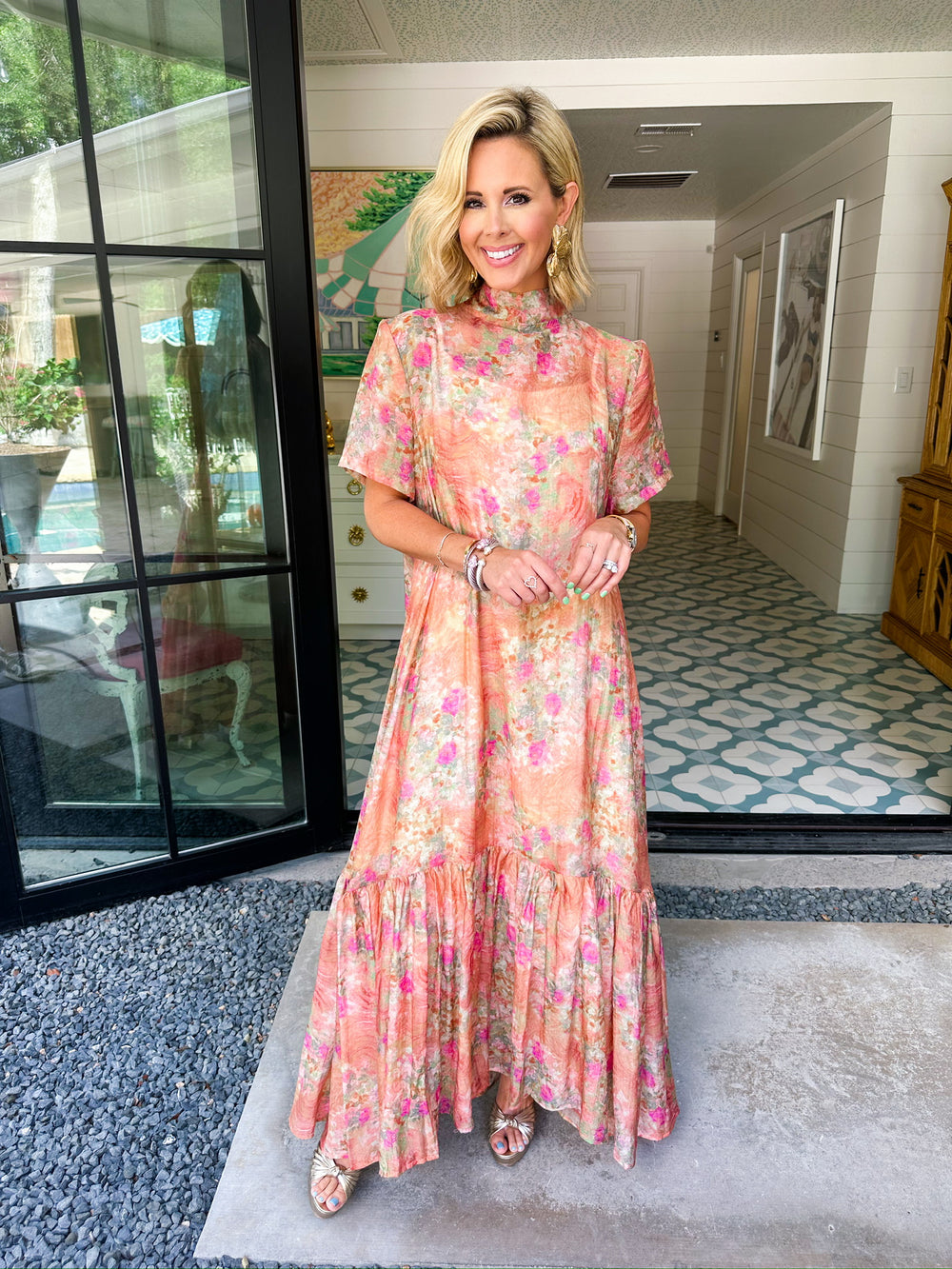JULIET SHEER FLORAL MAXI DRESS - PINK