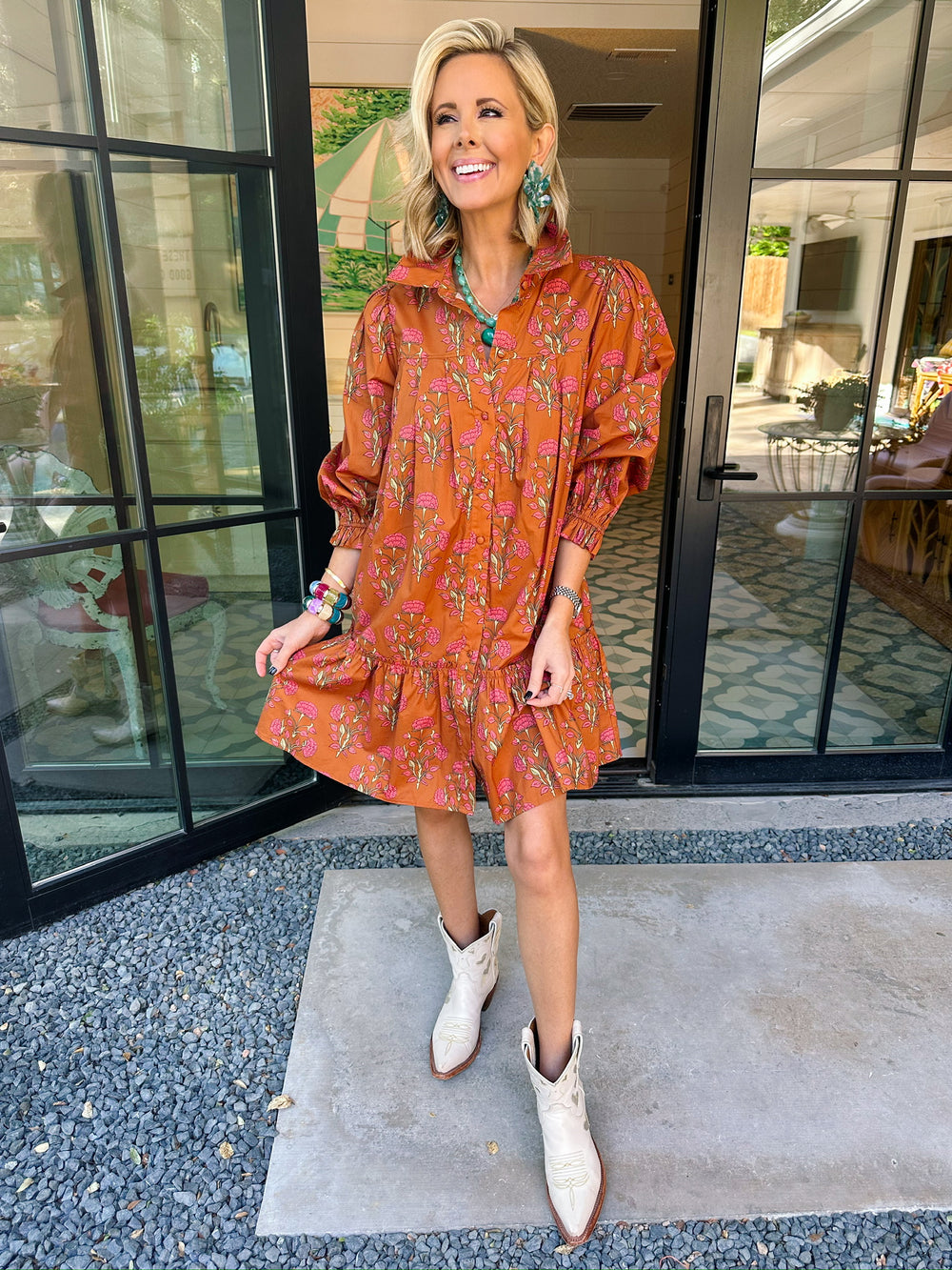 BEST BLOOM POSSIBLE BUTTON UP DRESS - BROWN