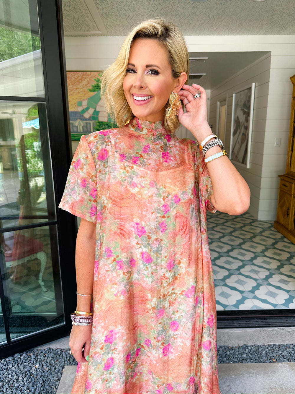 JULIET SHEER FLORAL MAXI DRESS - PINK