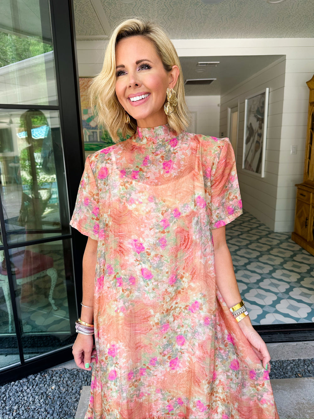 JULIET SHEER FLORAL MAXI DRESS - PINK