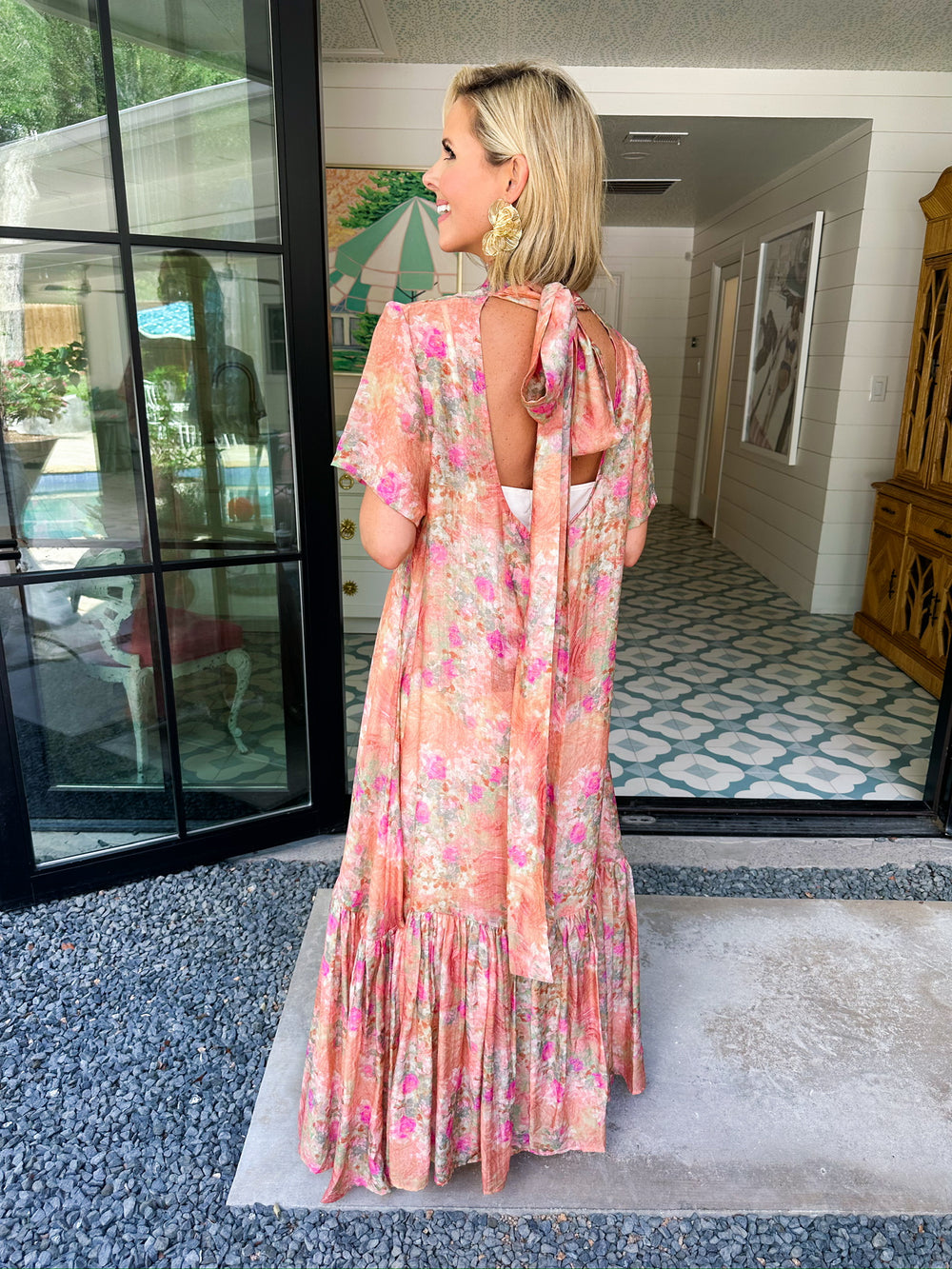 JULIET SHEER FLORAL MAXI DRESS - PINK