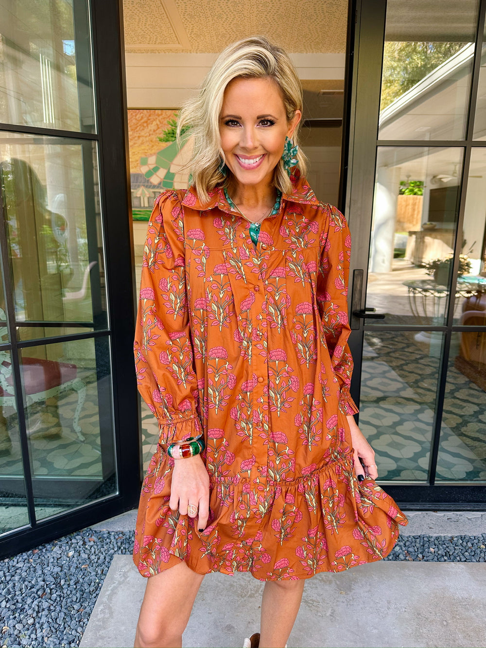 BEST BLOOM POSSIBLE BUTTON UP DRESS - BROWN