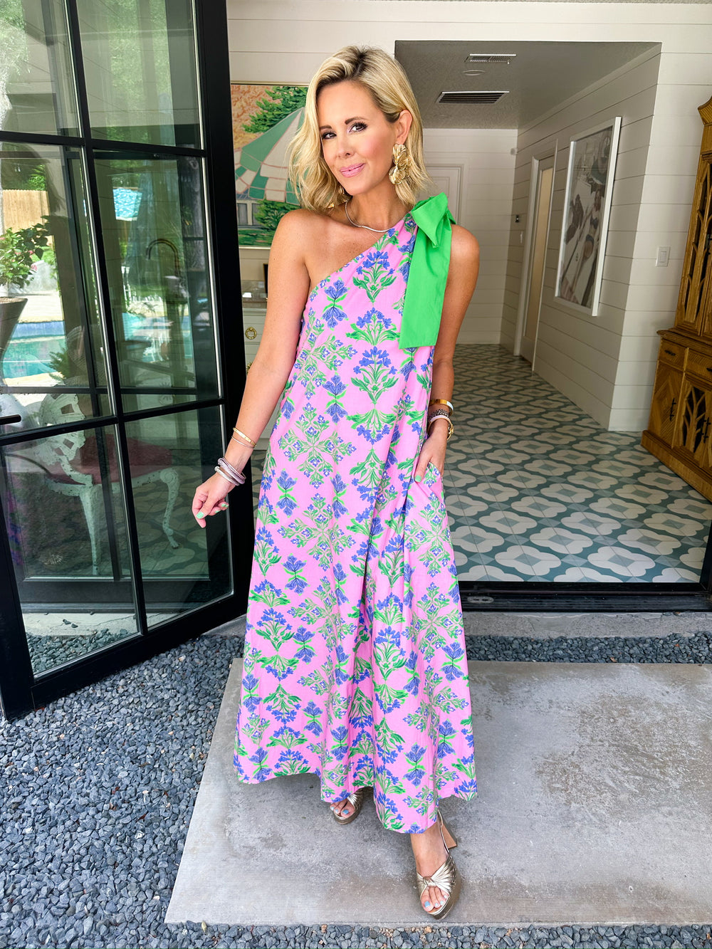 WISTERIA LANE FLORAL ONE SHOULDER MAXI DRESS - PINK