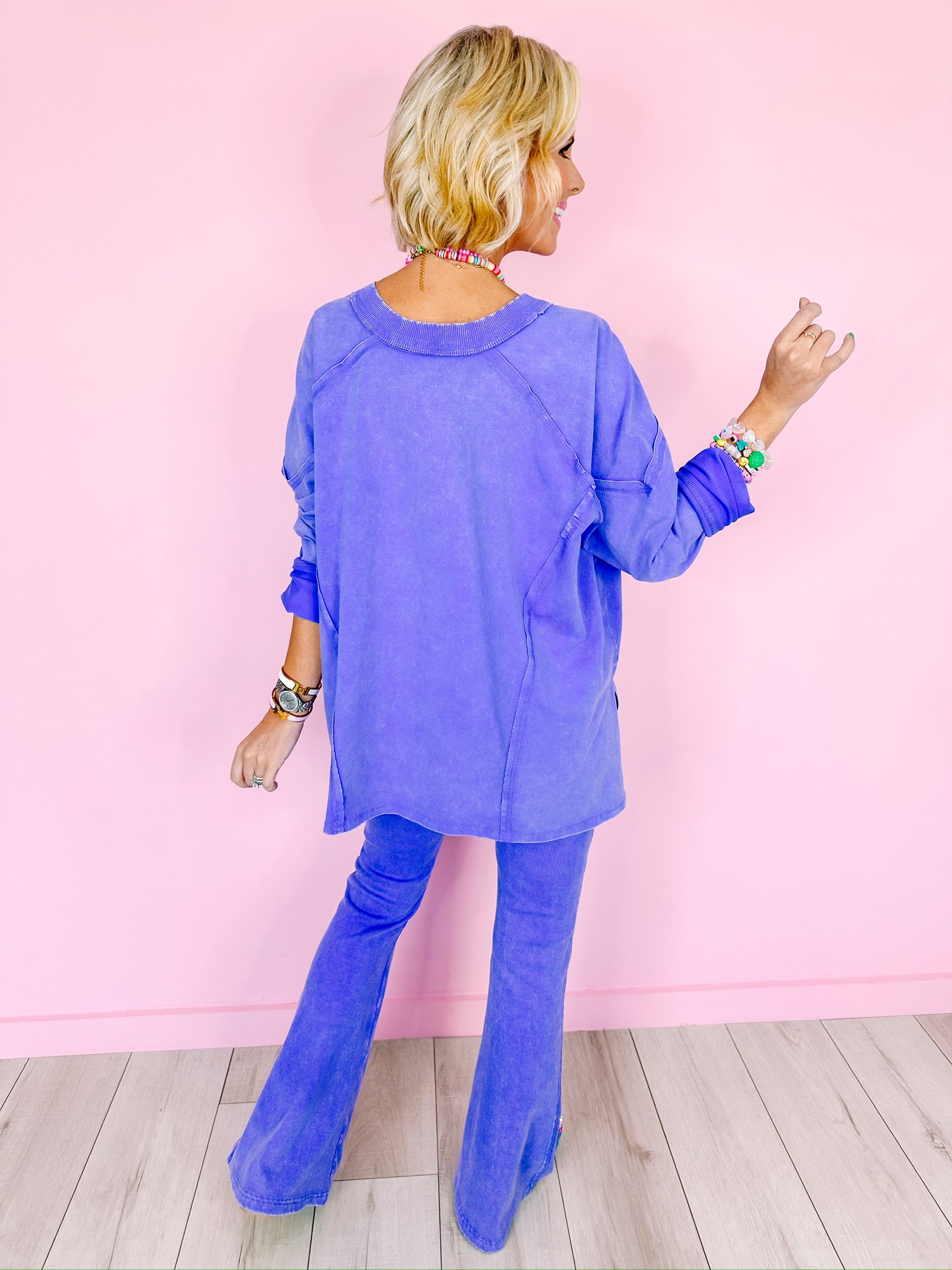 WITH EASE V-NECK LONG SLEEVE TOP - PERIWINKLE