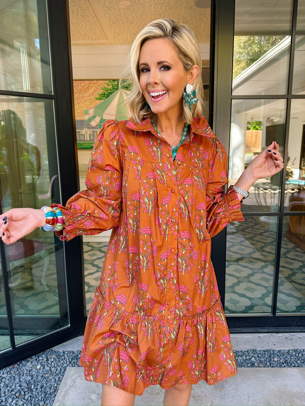 BEST BLOOM POSSIBLE BUTTON UP DRESS - BROWN