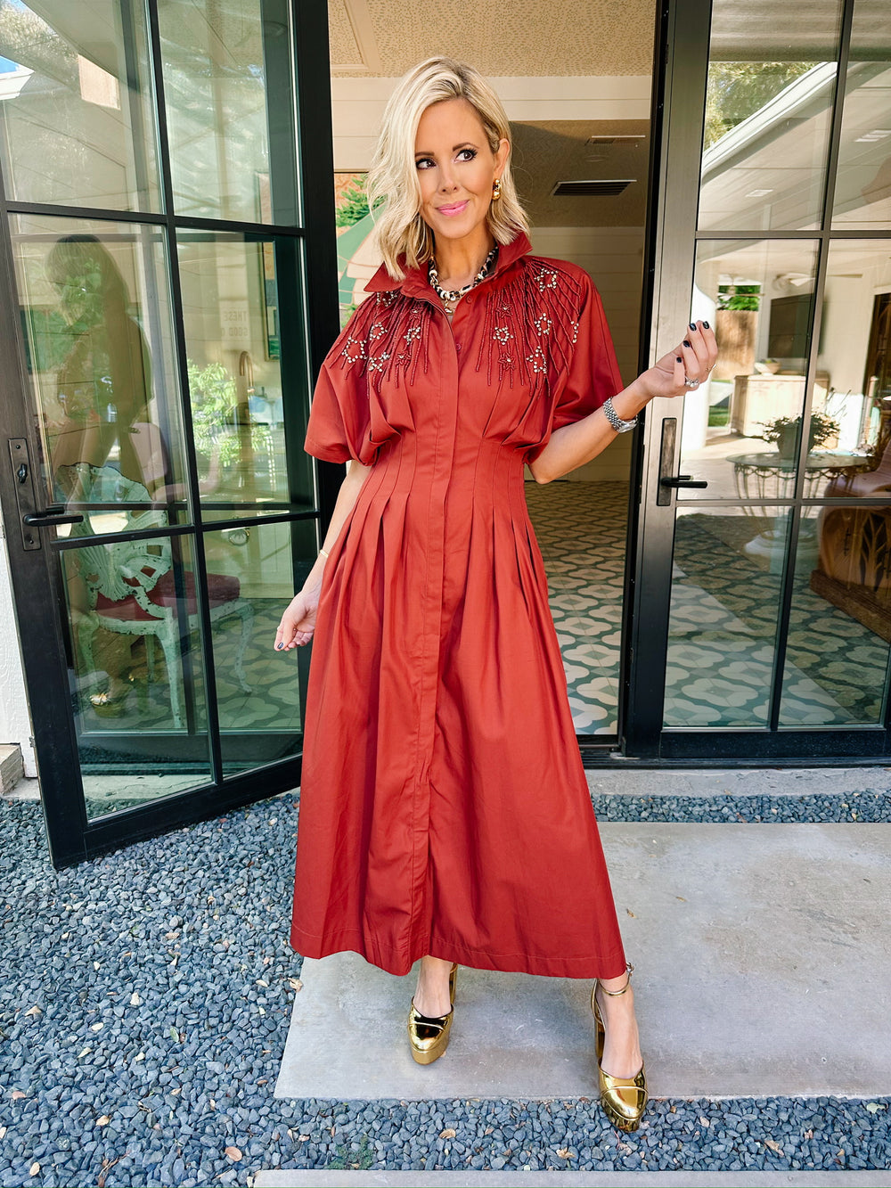 REACH FOR THE STARS MIDI DRESS - TERRACOTTA