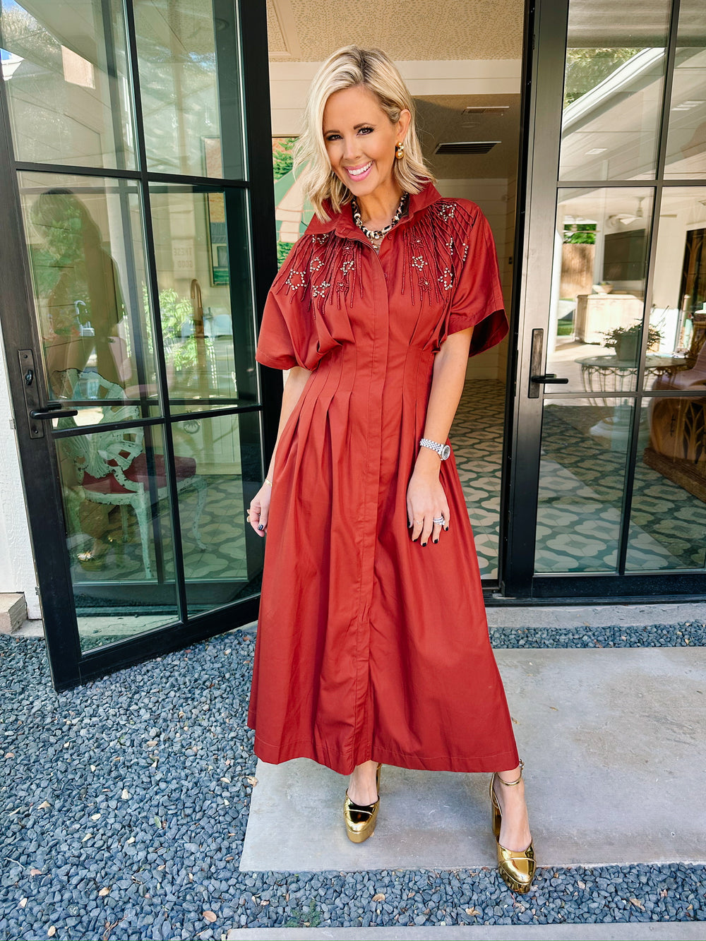 REACH FOR THE STARS MIDI DRESS - TERRACOTTA