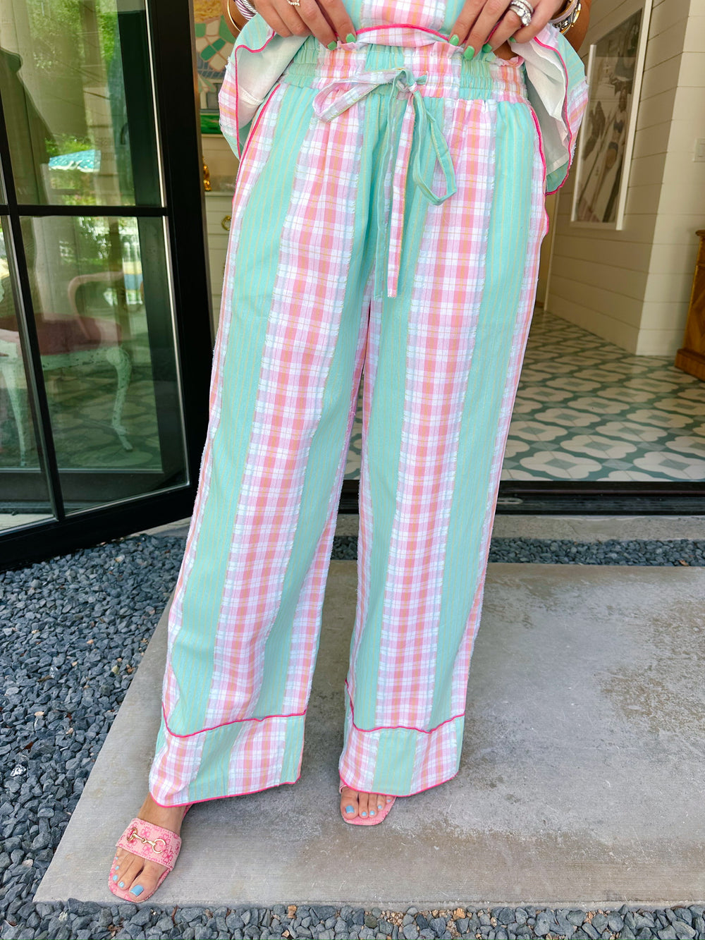 WHAT A LOVELY THOUGHT PLAID PANT SET - PINK/MINT
