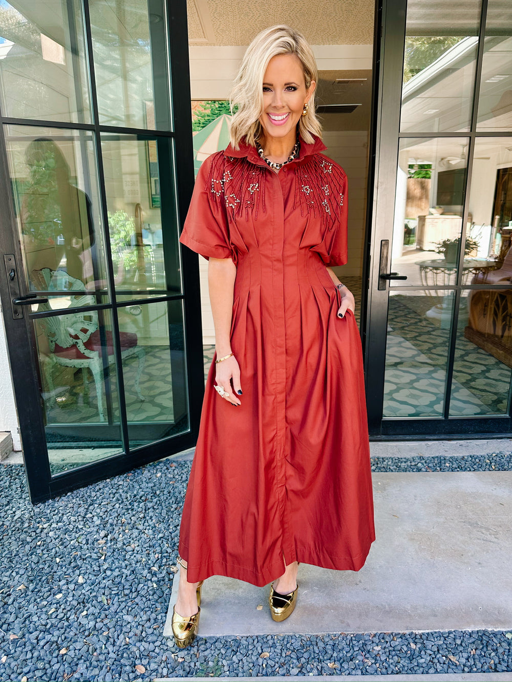 REACH FOR THE STARS MIDI DRESS - TERRACOTTA