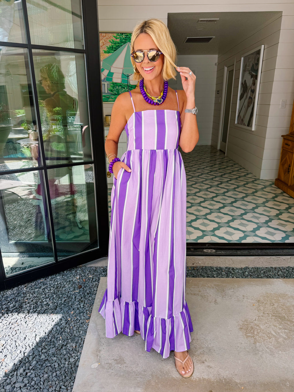 FIND YOUR WAY BOLD STRIPE MIDI DRESS - PURPLE