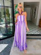 FIND YOUR WAY BOLD STRIPE MIDI DRESS - PURPLE