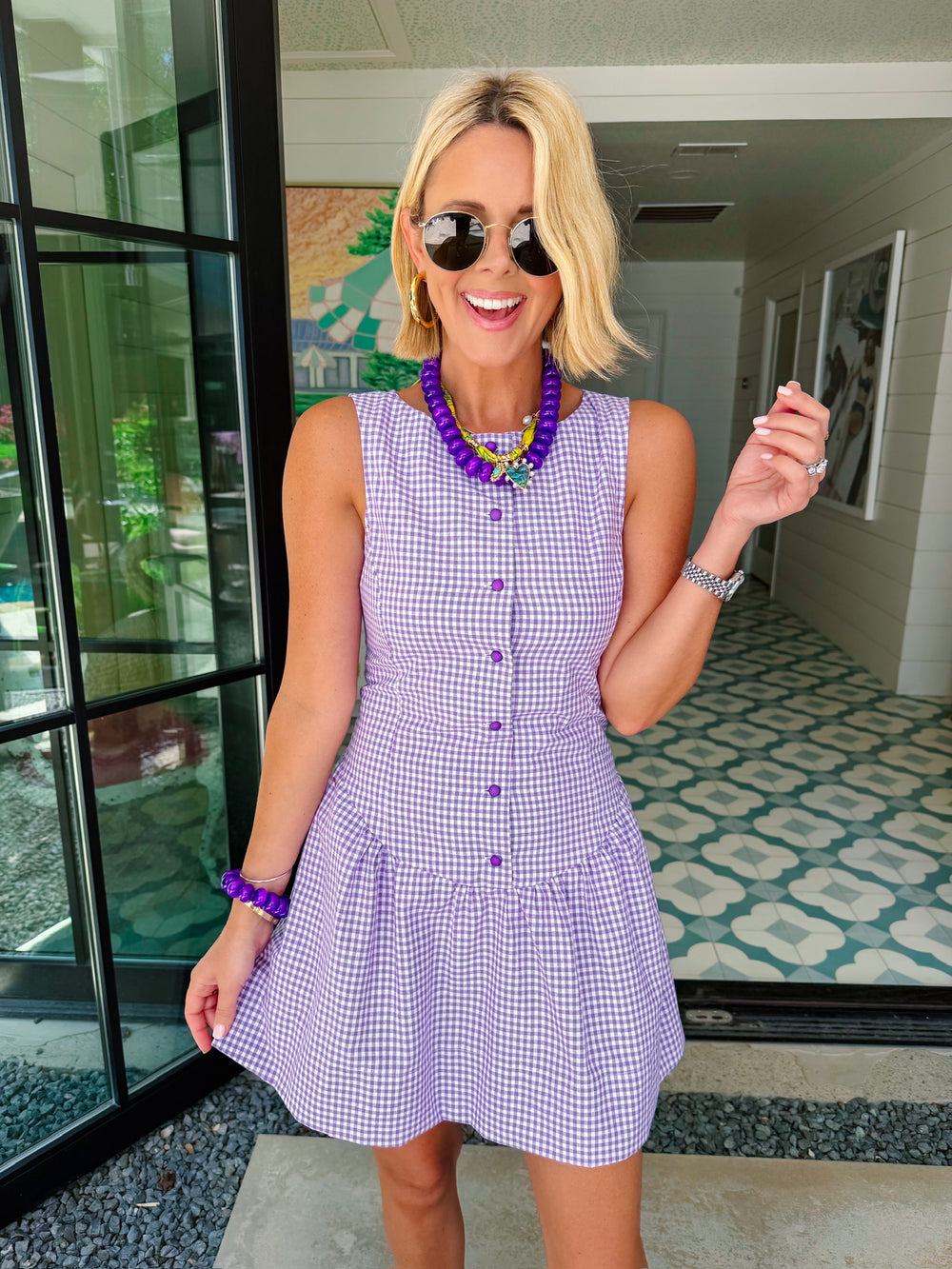 HAVE IT YOUR WAY GINGHAM BUTTON UP DRESS - PURPLE