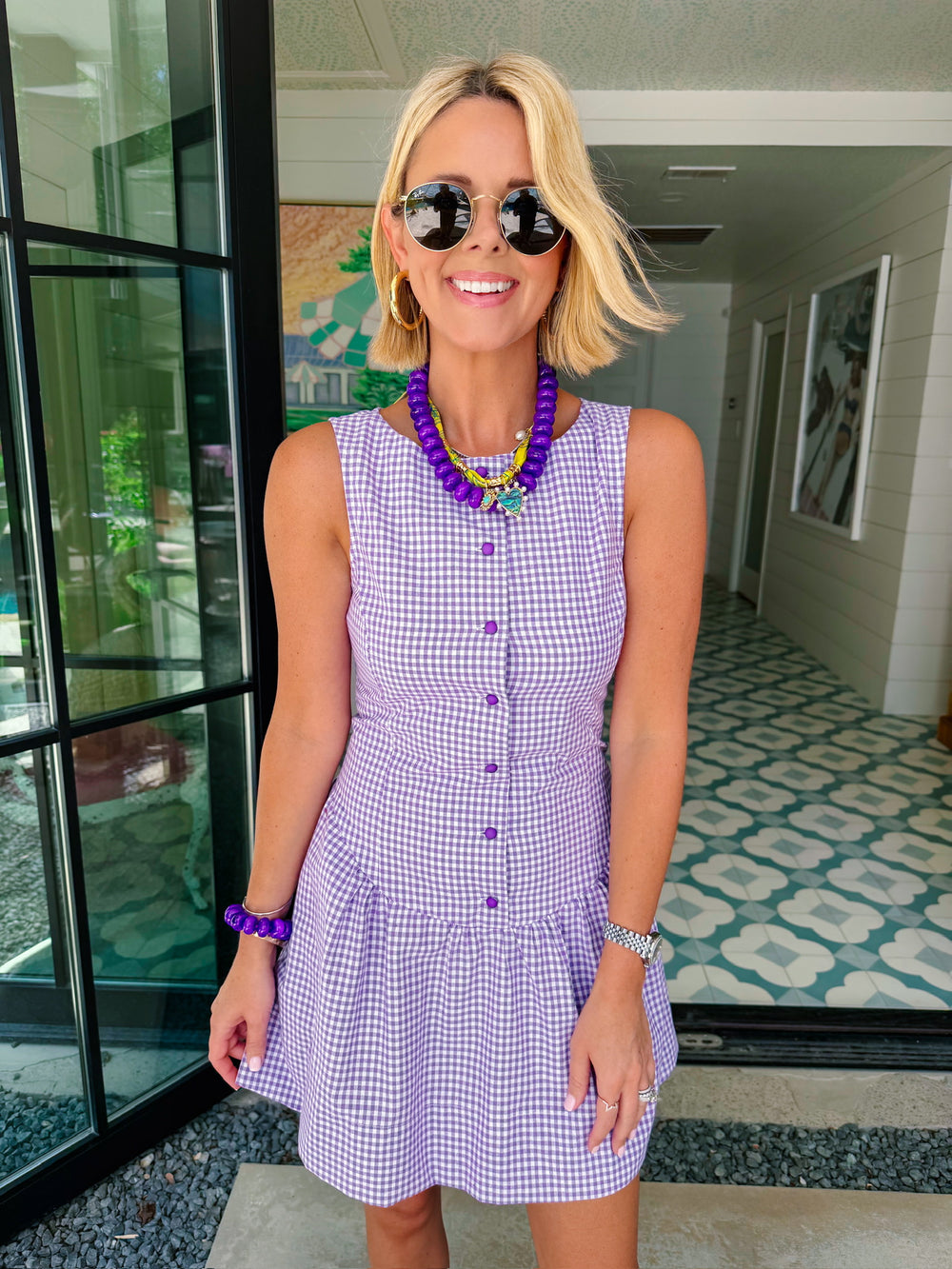 HAVE IT YOUR WAY GINGHAM BUTTON UP DRESS - PURPLE