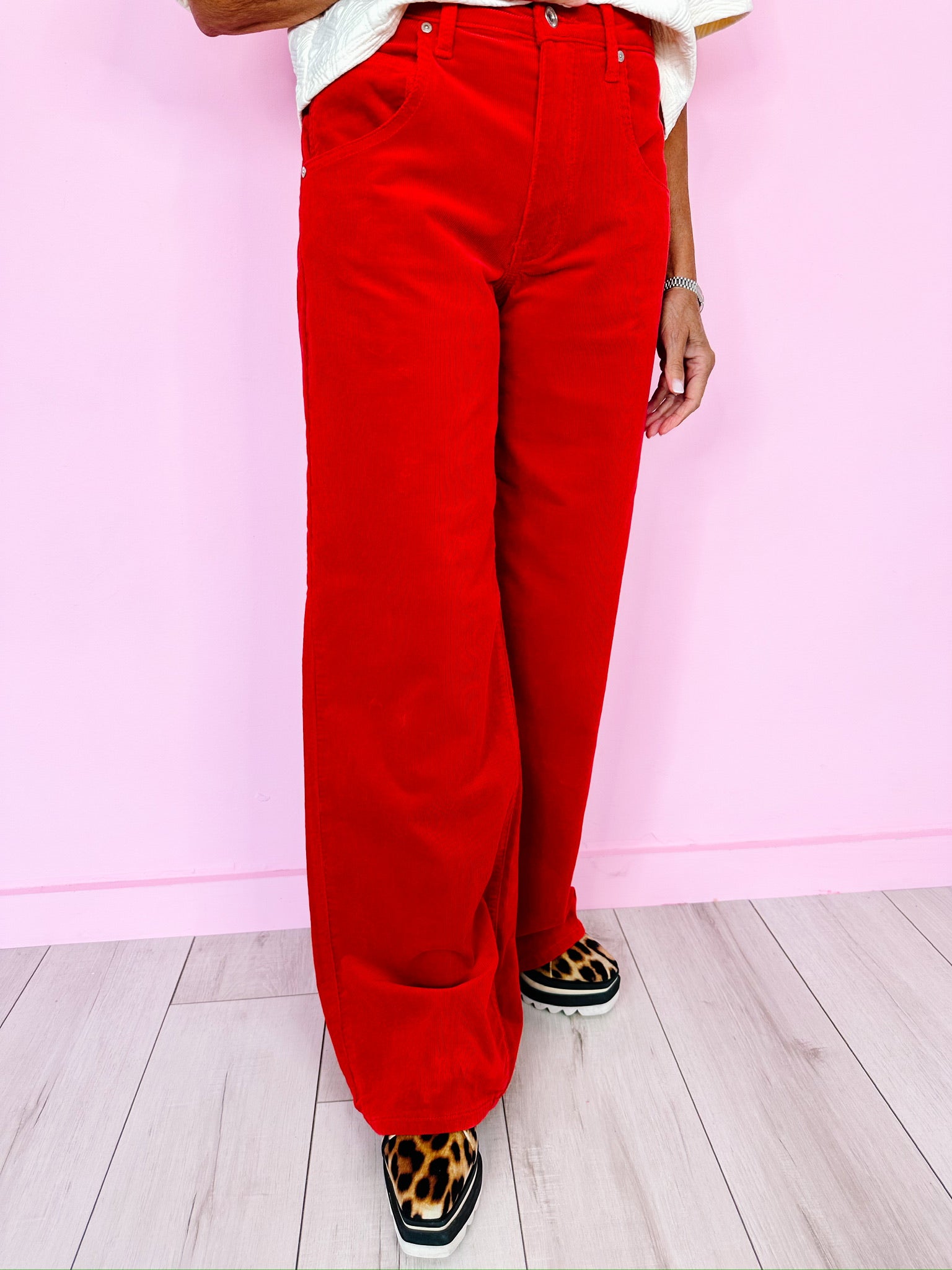 CACEY CORDUROY WIDE LEG JEAN - RED