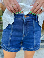LAYLA HIGH RISE LAYERED HEM DENIM SHORTS - DARK