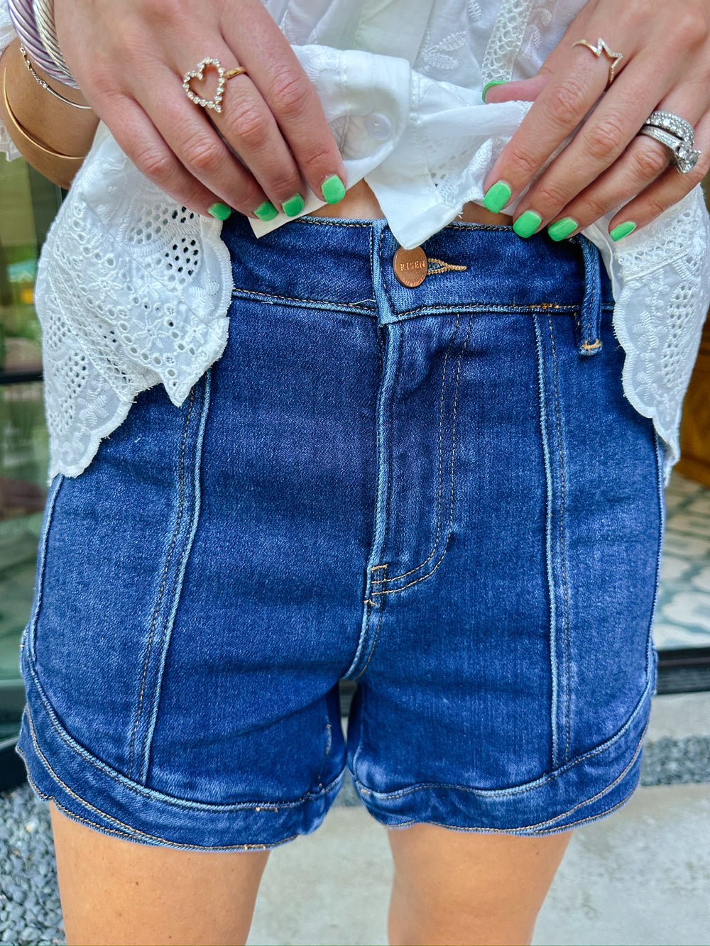 LAYLA HIGH RISE LAYERED HEM DENIM SHORTS - DARK