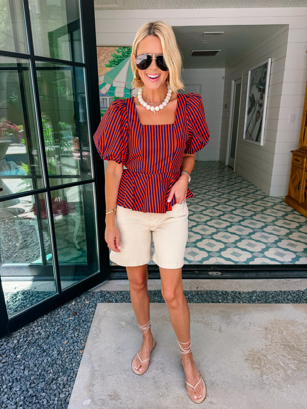 LORETTA HIGH RISE MIDI SHORTS - ECRU