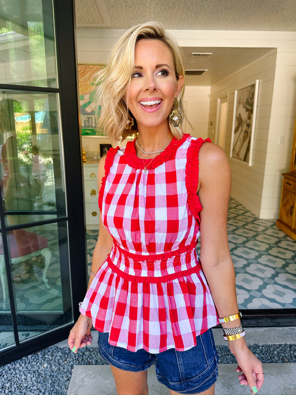 LET'S MAKE PLANS GINGHAM TOP - RED
