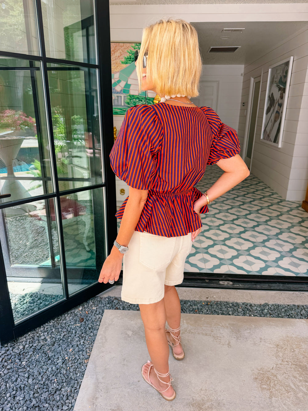 TAKE IN THE MOMENT STRIPE PEPLUM TOP - RED/NAVY