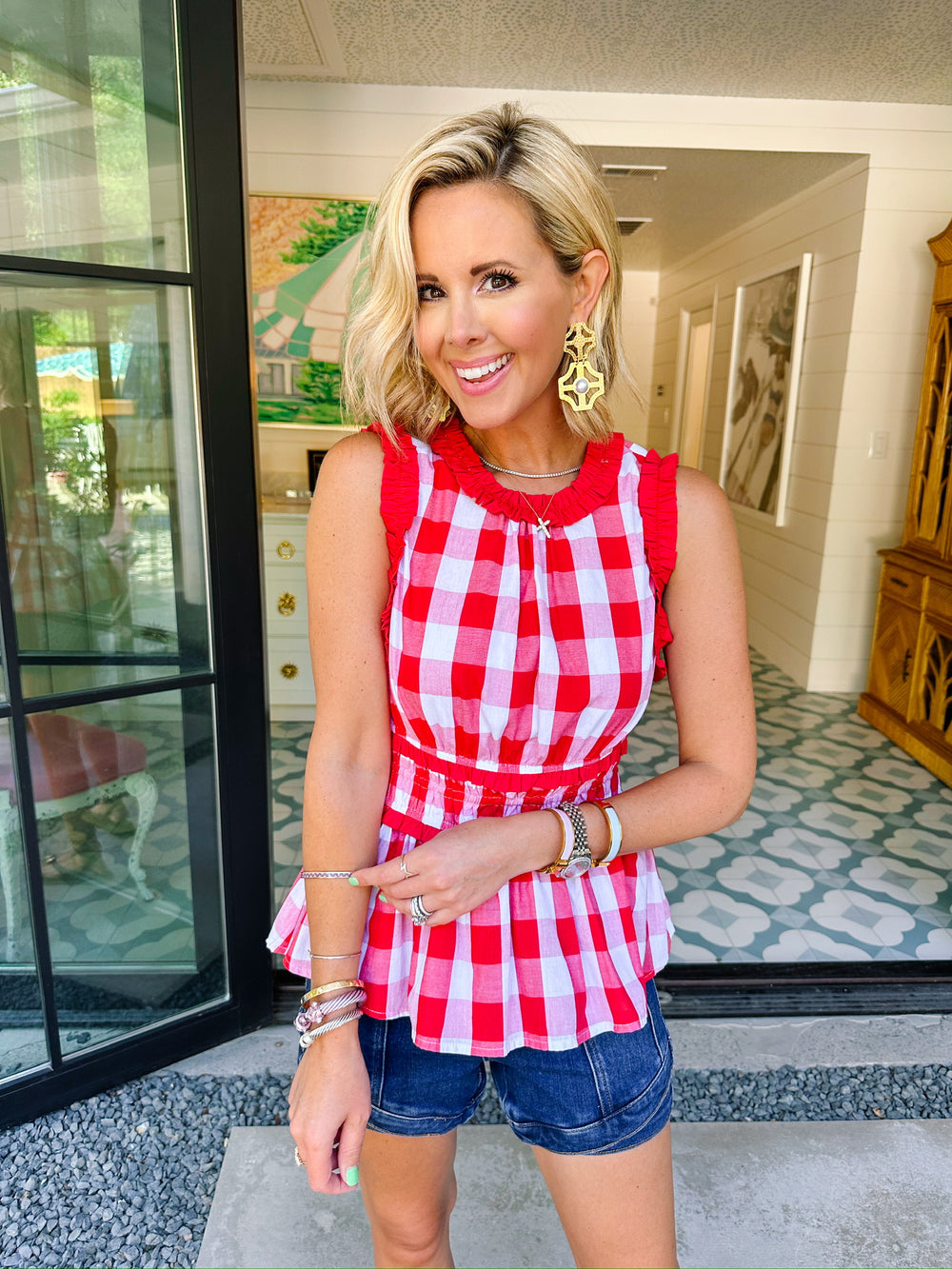 LET'S MAKE PLANS GINGHAM TOP - RED