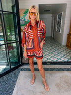 CALL IT FATE STRIPE SHORT SET - RUST BROWN