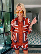 CALL IT FATE STRIPE SHORT SET - RUST BROWN