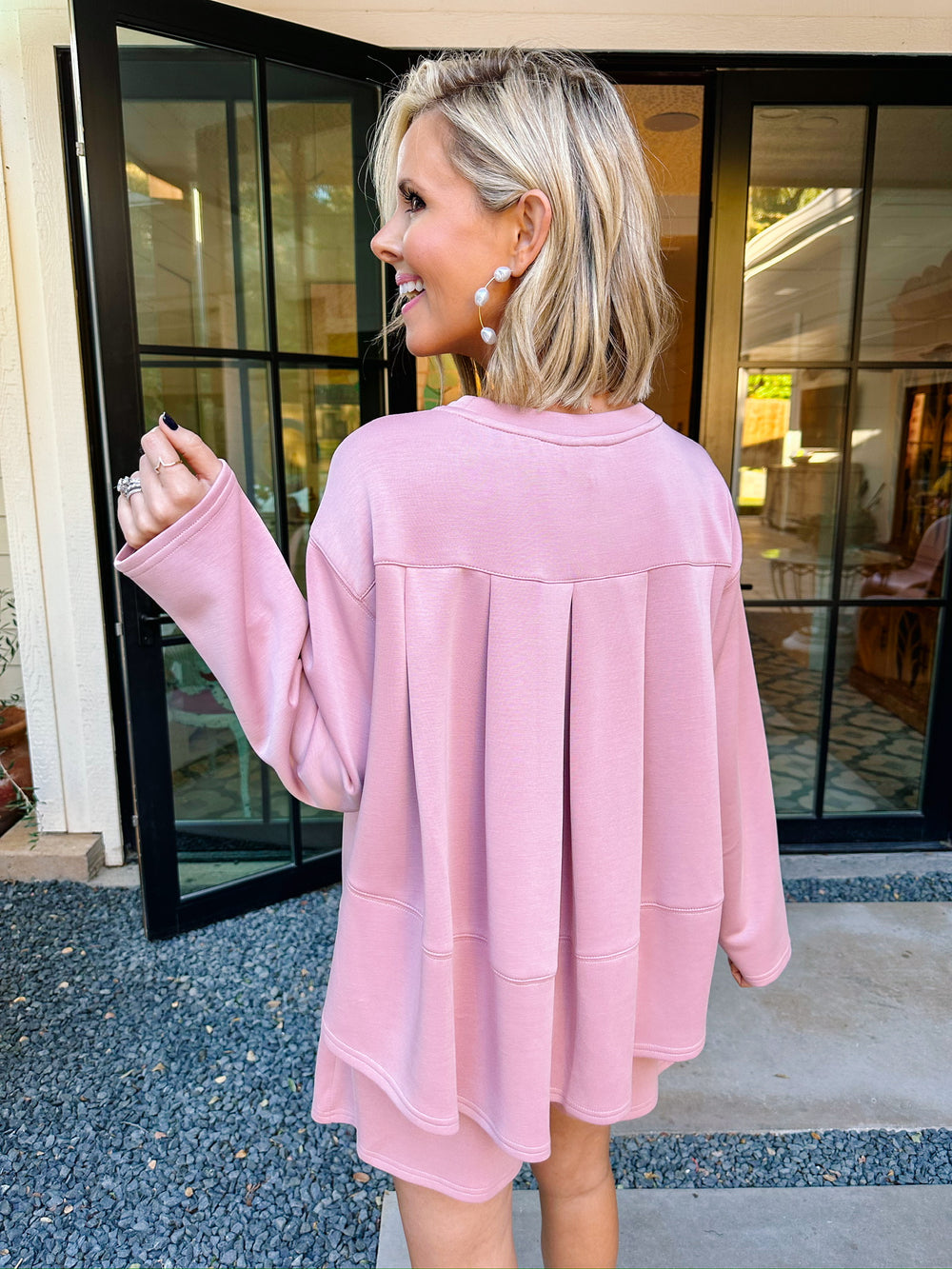 KEEP IT MOVING LONG SLEEVE SHORTS SET - POWDER PINK