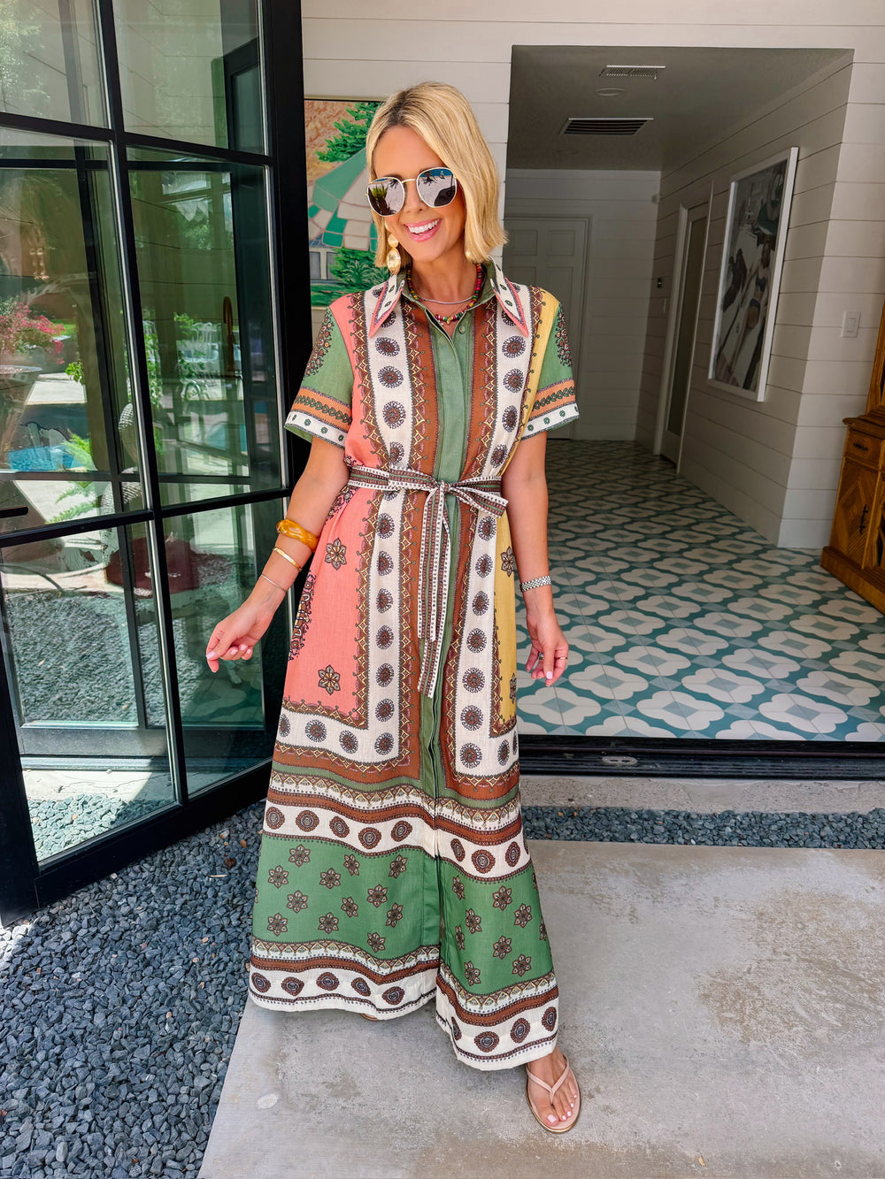 AMIRA FLORAL TILE MIDI DRESS