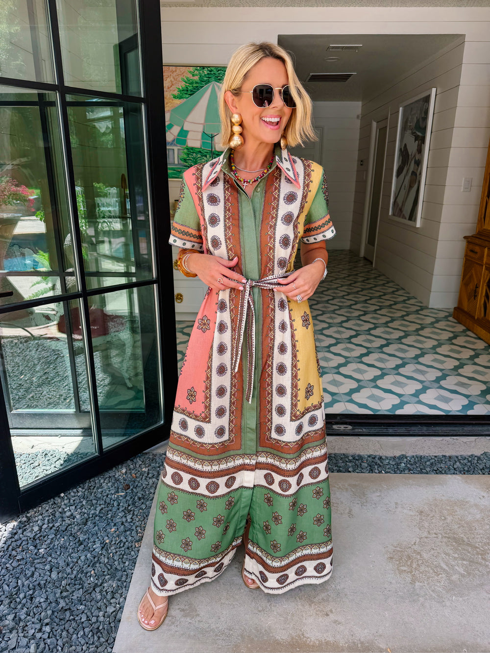 AMIRA FLORAL TILE MIDI DRESS