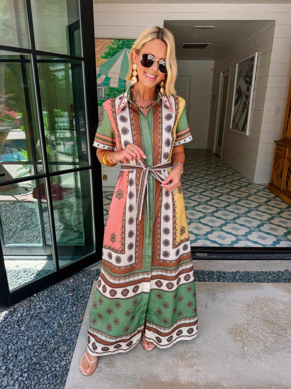 AMIRA FLORAL TILE MIDI DRESS