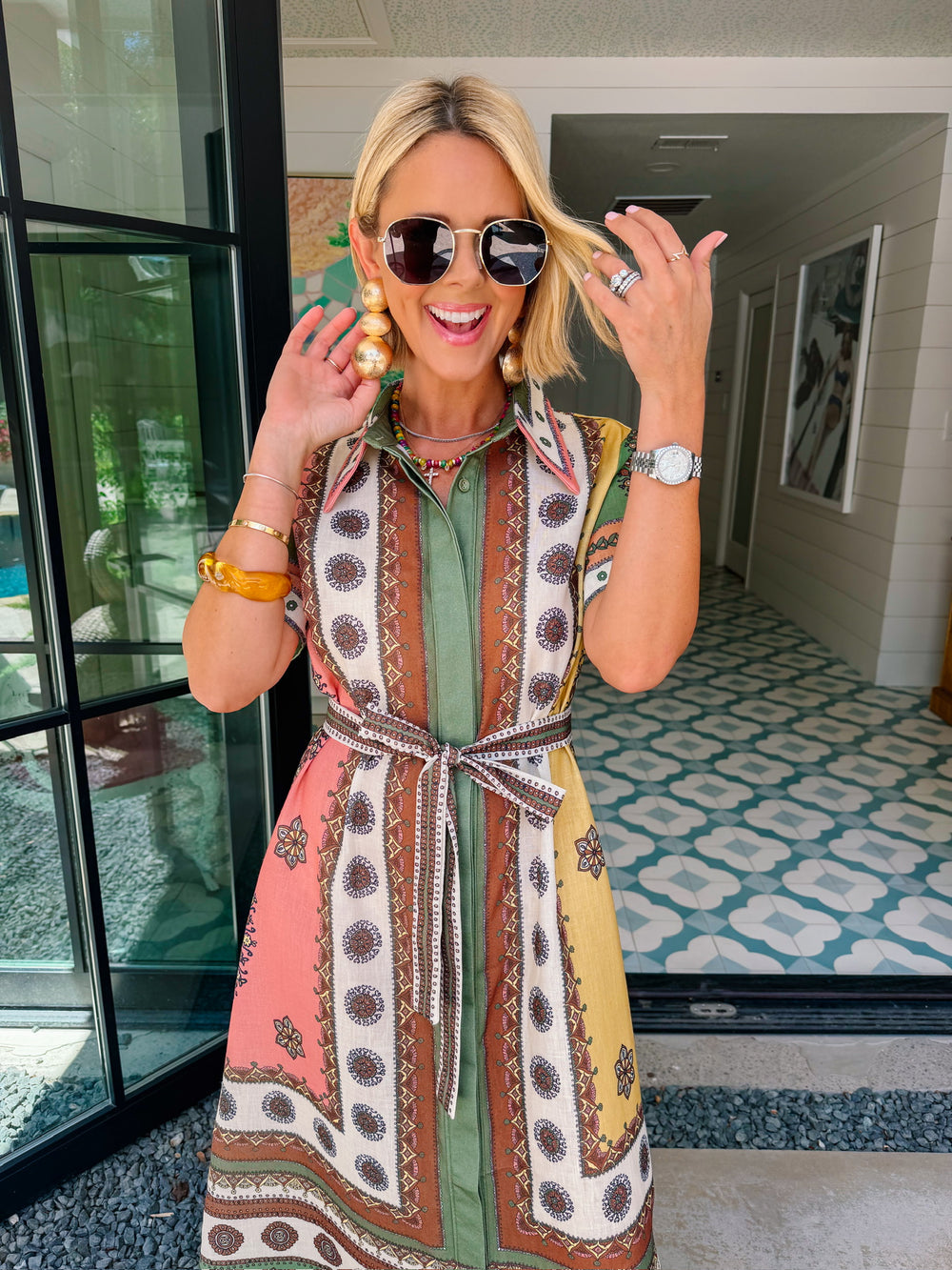 AMIRA FLORAL TILE MIDI DRESS