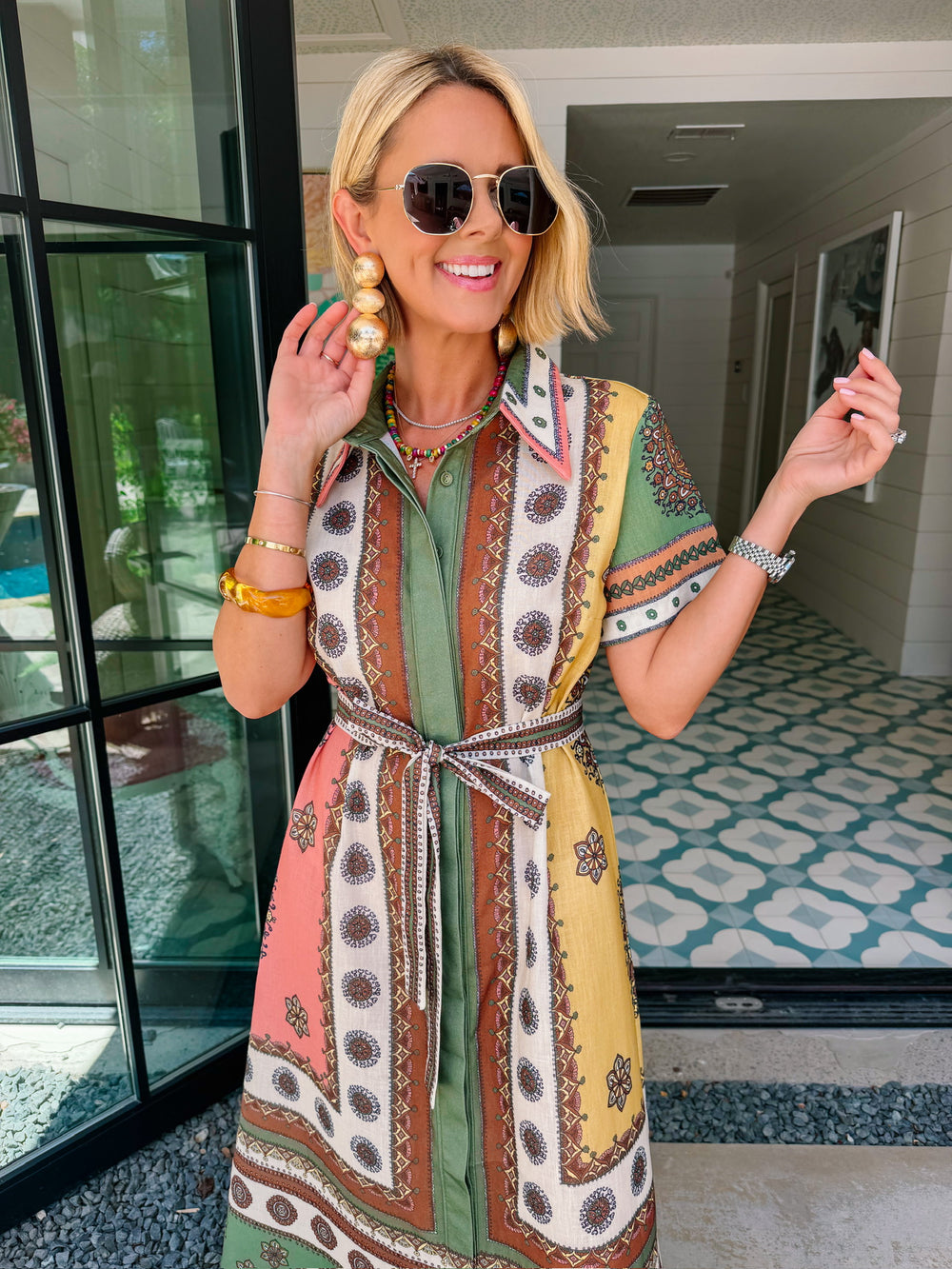 AMIRA FLORAL TILE MIDI DRESS