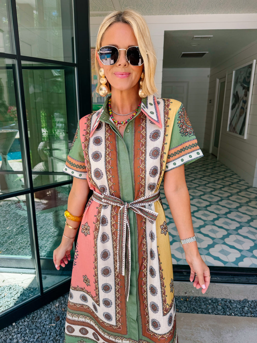 AMIRA FLORAL TILE MIDI DRESS