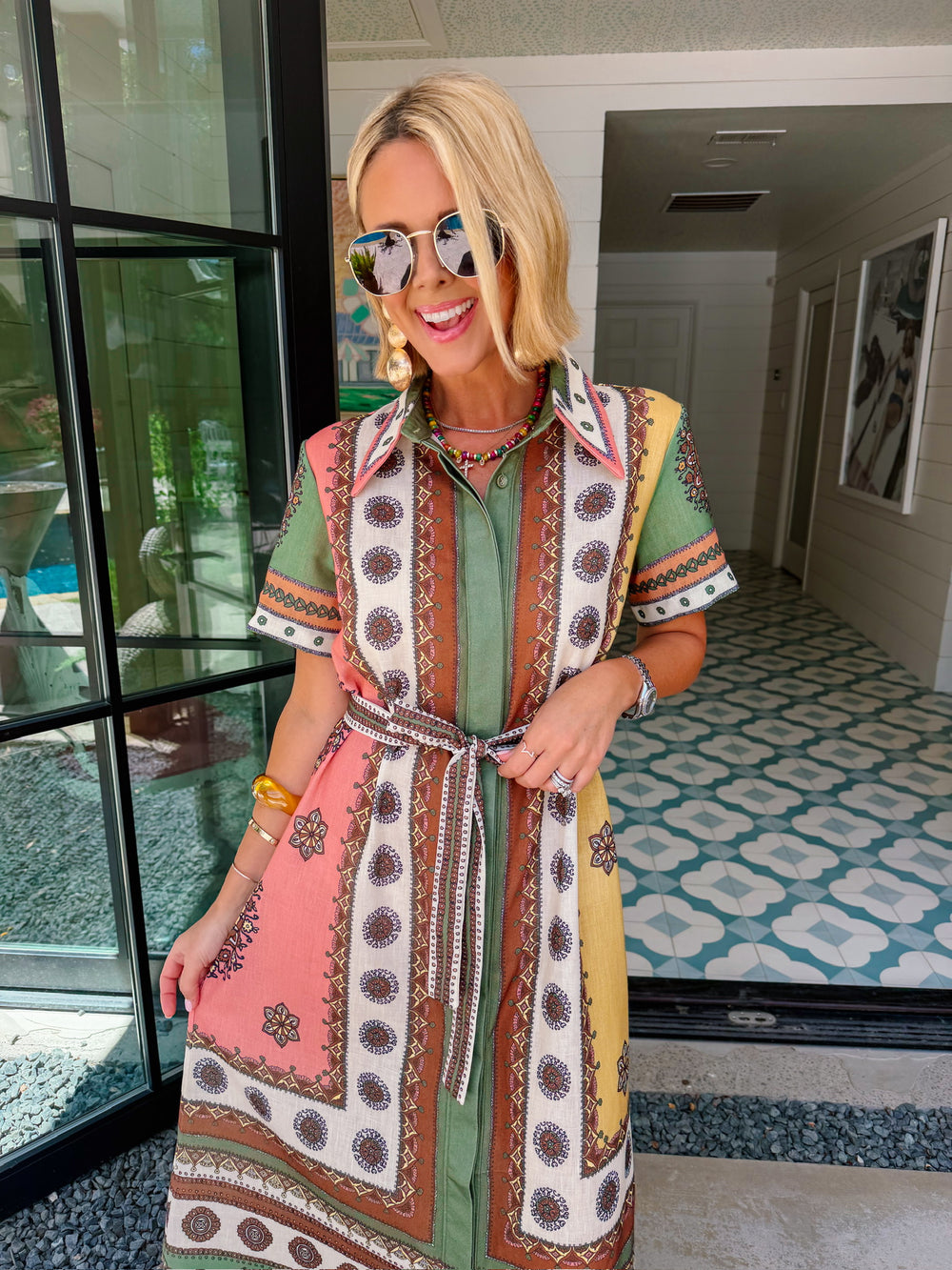 AMIRA FLORAL TILE MIDI DRESS