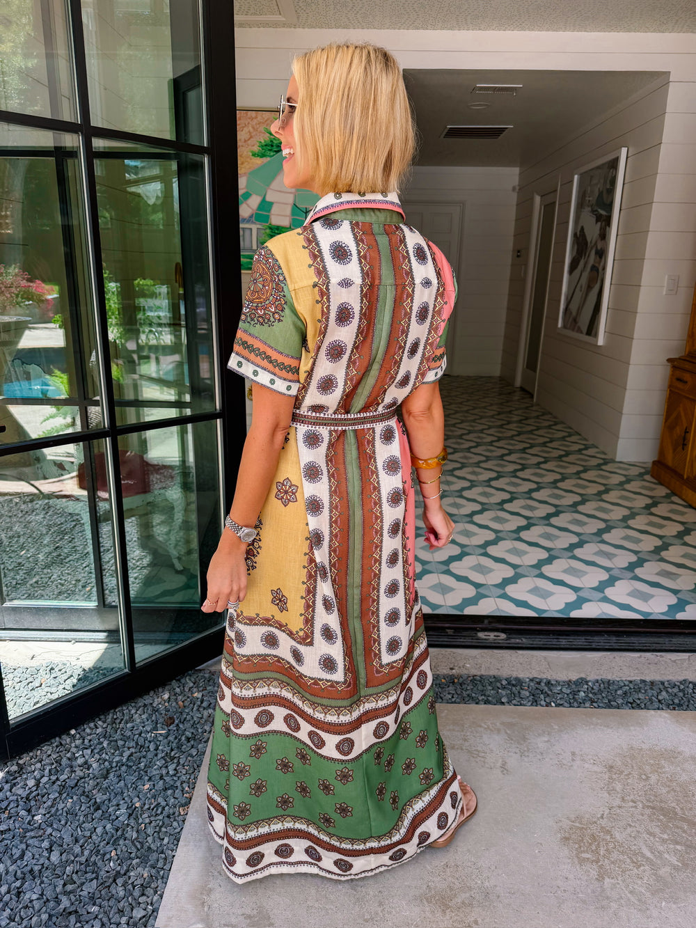 AMIRA FLORAL TILE MIDI DRESS