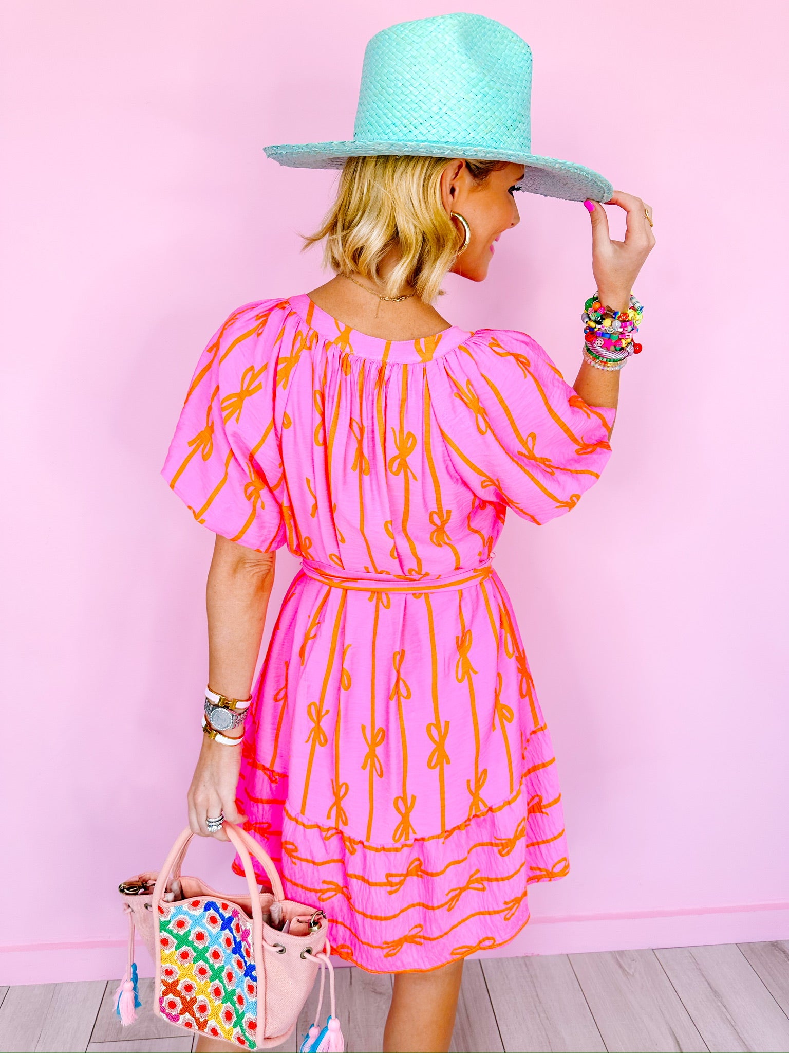 BEA BOW BUTTON UP DRESS - PINK