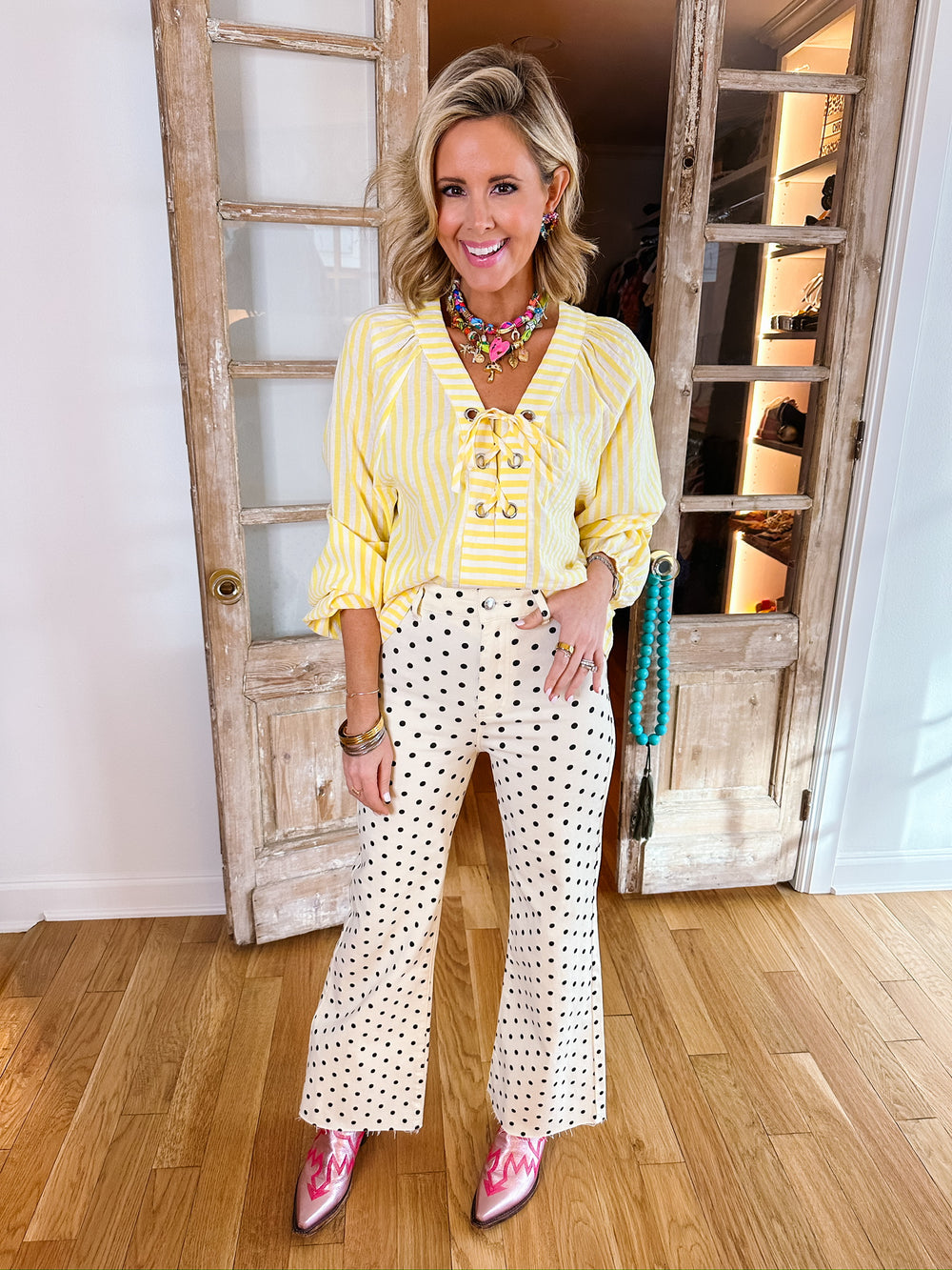 PIPER POLKA DOT JEANS - IVORY