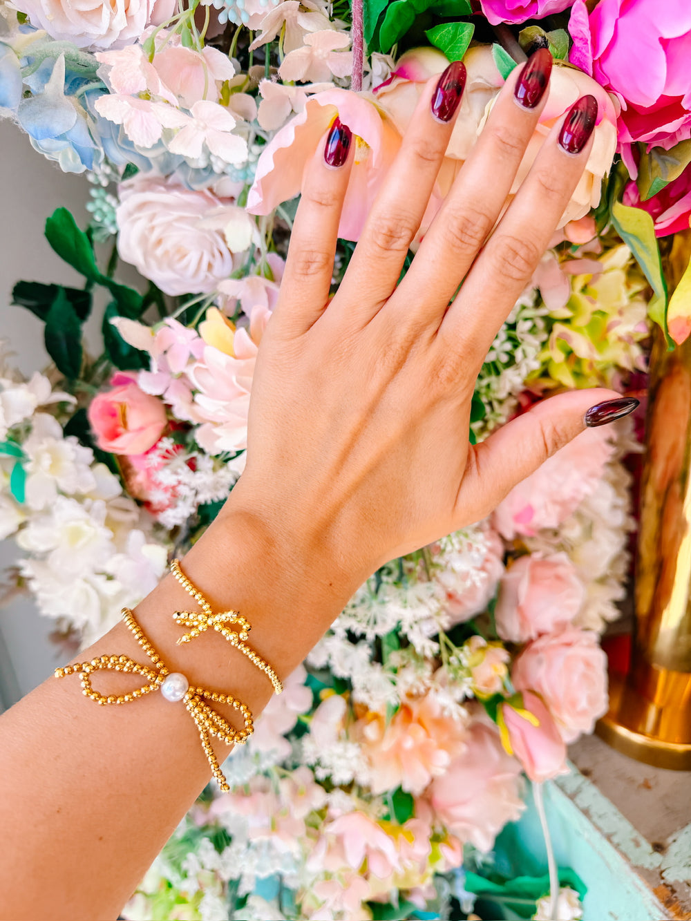 MINI BOW 14K BEADED BRACELET - GOLD