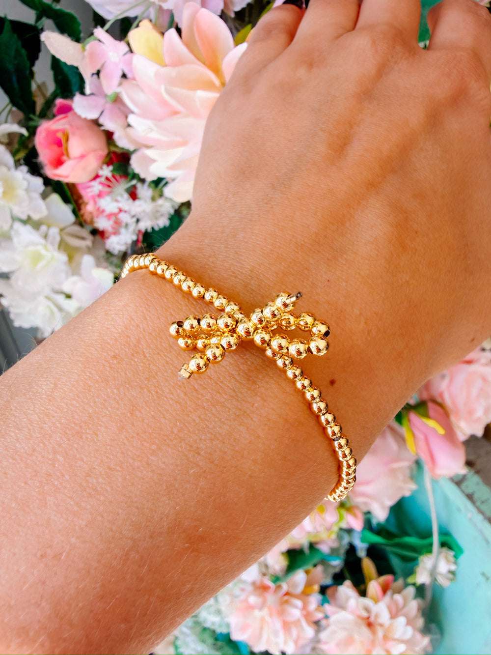 MINI BOW 14K BEADED BRACELET - GOLD
