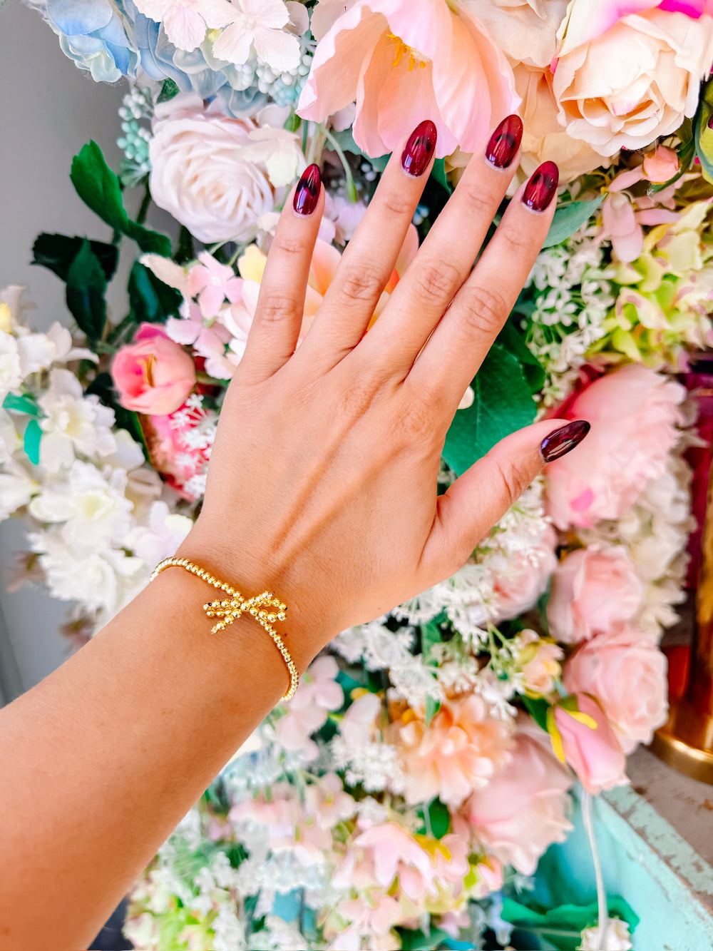 MINI BOW 14K BEADED BRACELET - GOLD