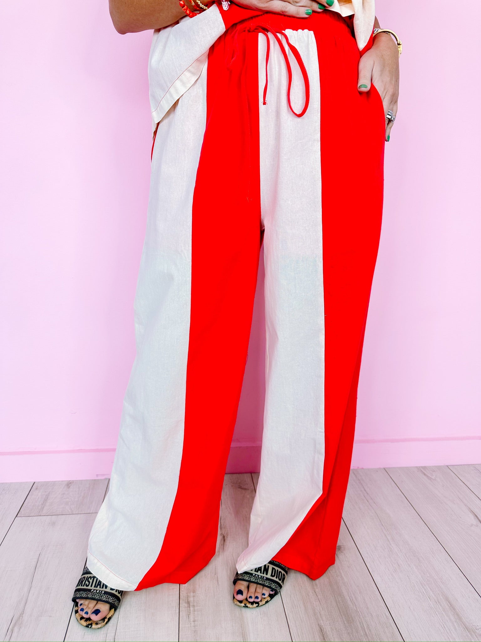 LOVE THE STRIPES PANT SET - RED/CREAM