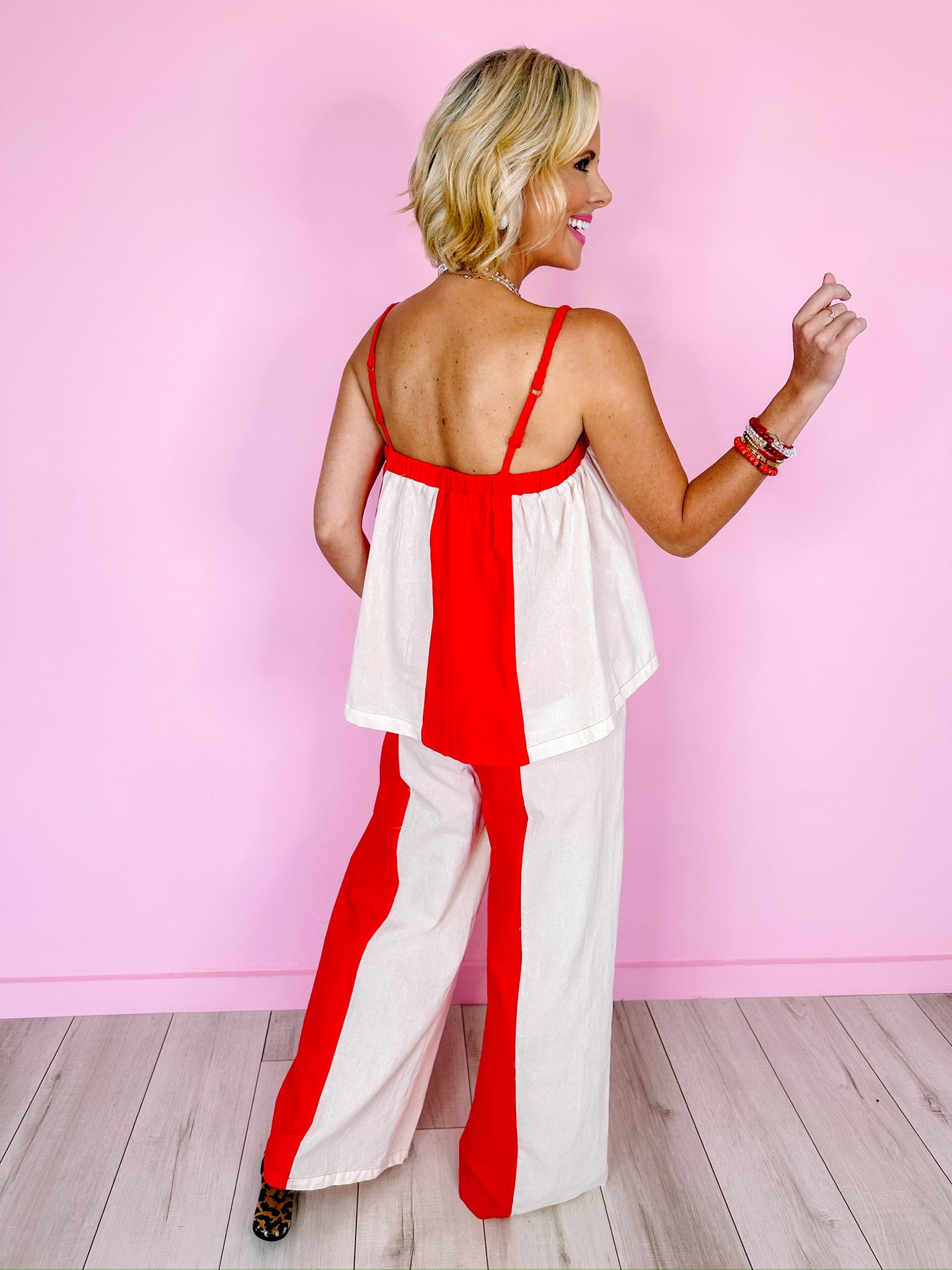 LOVE THE STRIPES PANT SET - RED/CREAM