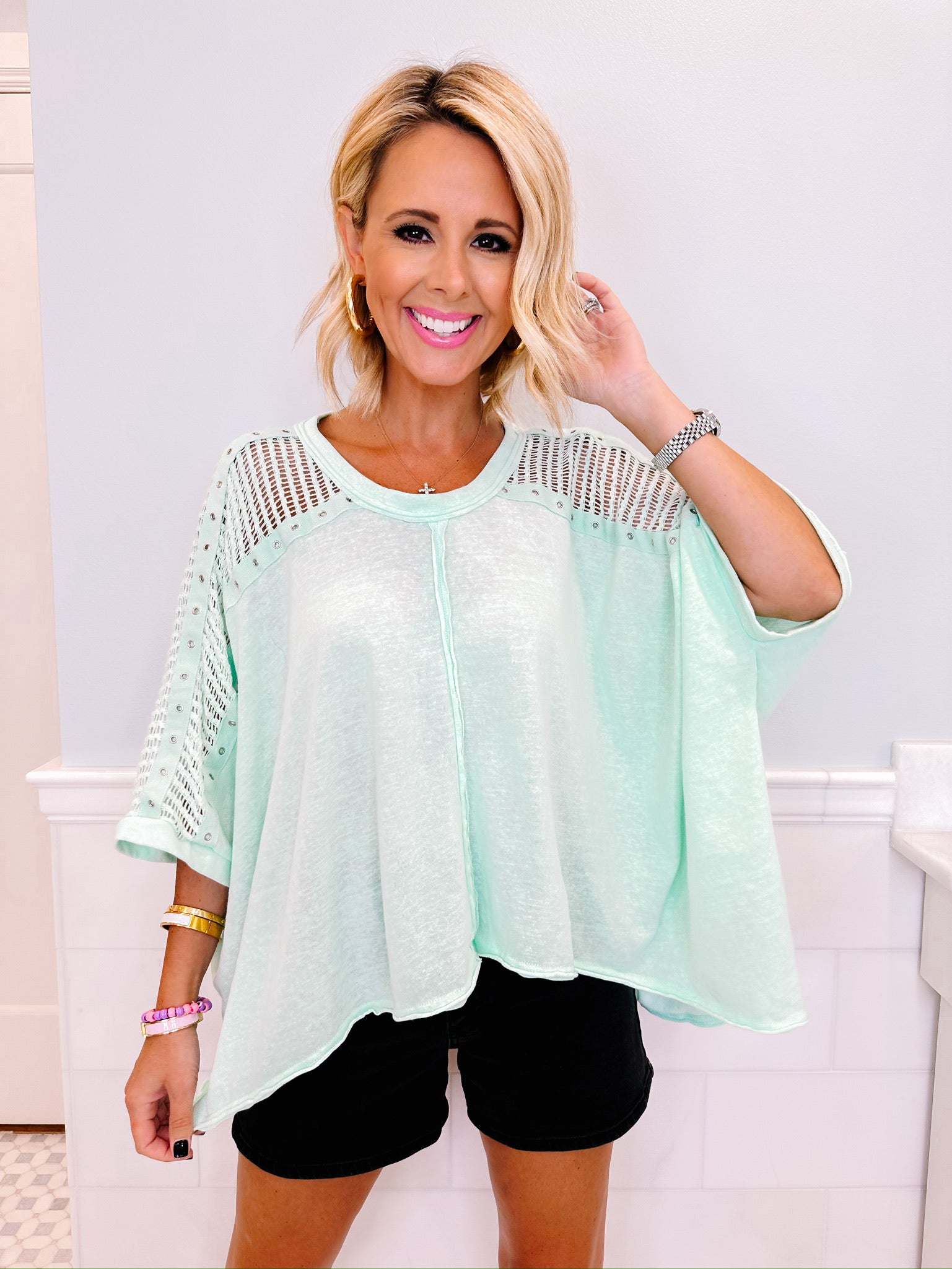 GINA GROMMET RELAXED TOP - GREEN