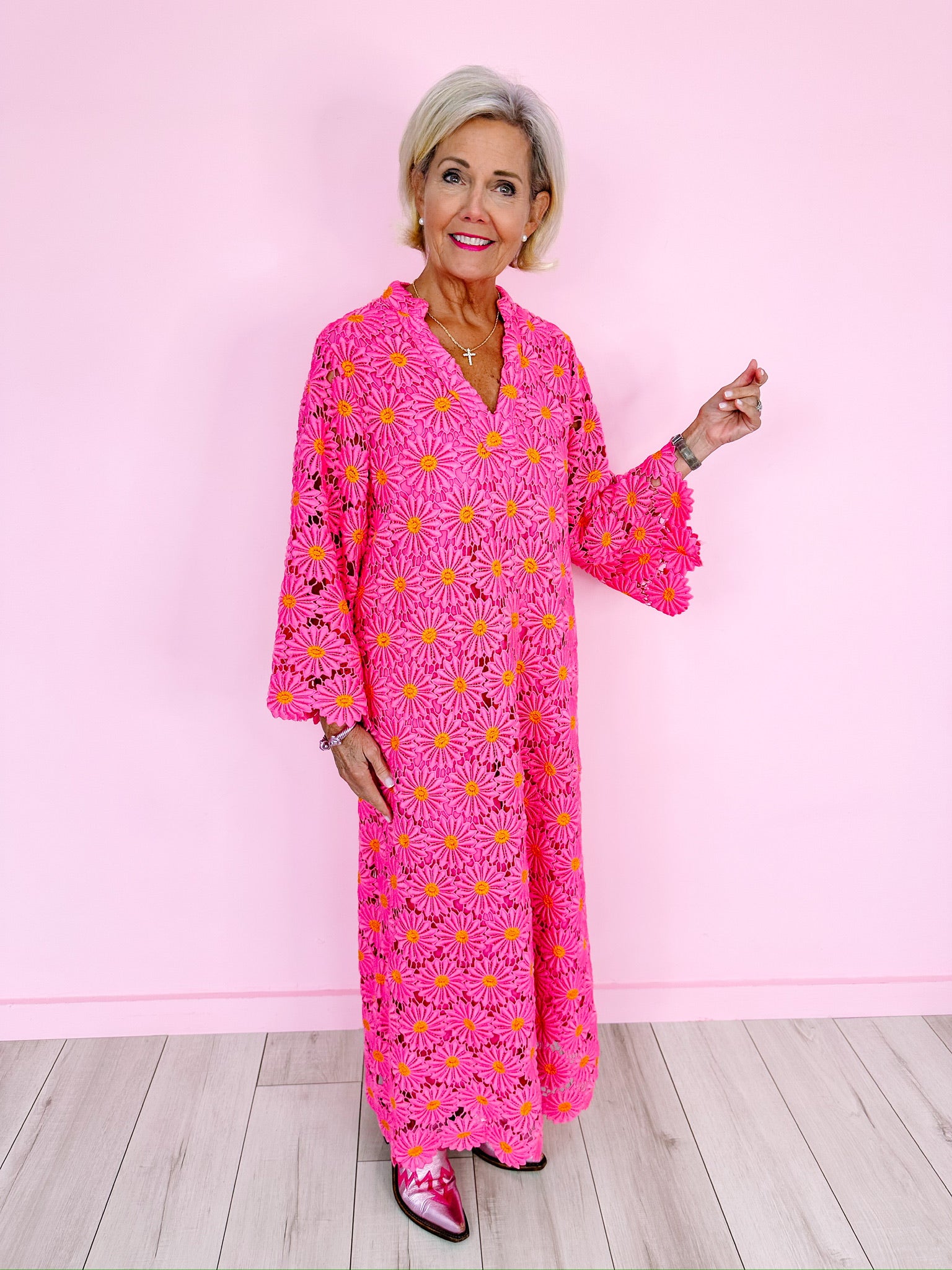 LELE CAFTAN MIDI DRESS - PINK/ORANGE