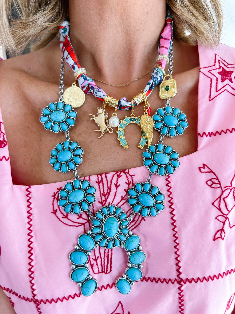 SAWYER SQUASH BLOSSOM NECKLACE - TURQUOISE